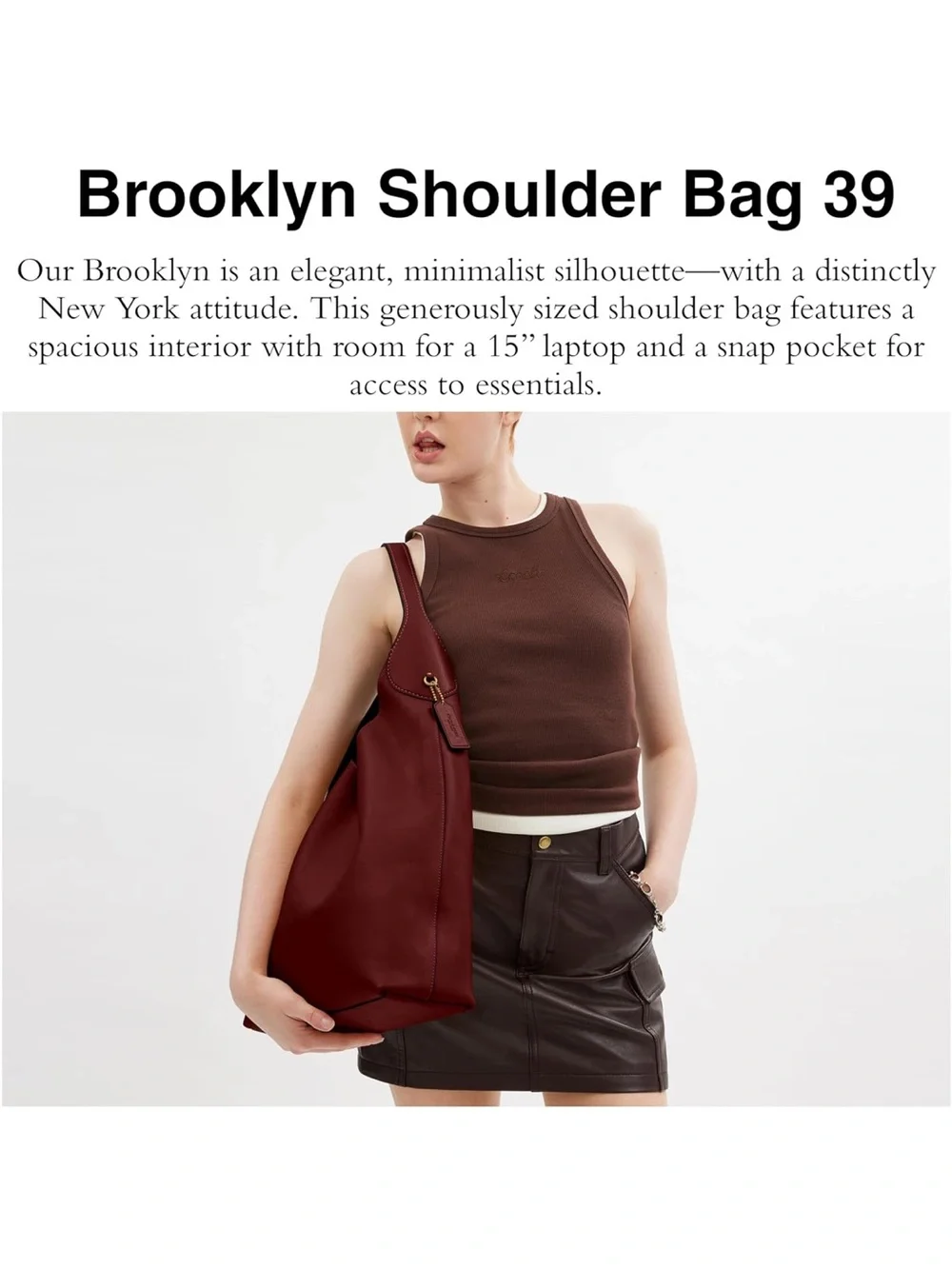 New Coach Brooklyn Leather Shoulder Bag 39 Dark Ruby Red